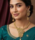 Gold plated temple jewellery necklace set with earrings for women