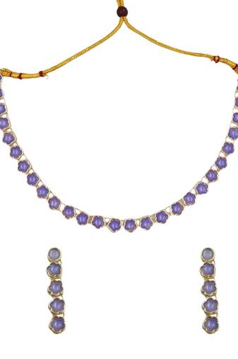 Designer gold plated lavender stone choker necklace set with earrings