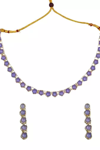 Designer gold plated lavender stone choker necklace set with earrings