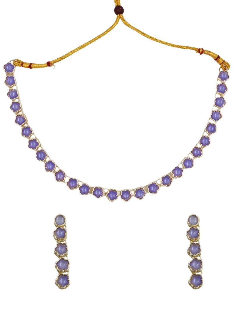 Designer gold plated lavender stone choker necklace set with earrings