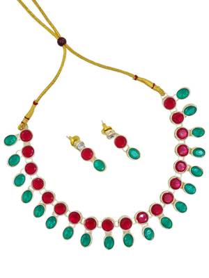 Traditional red & green gold plated stone jewellery set for women 1