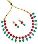 Traditional red & green gold plated stone jewellery set for women