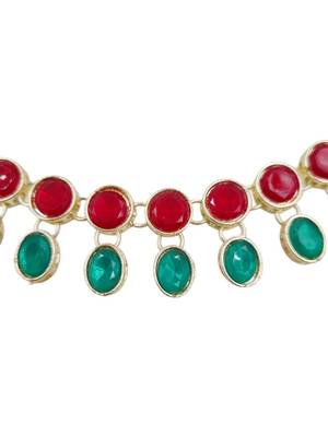 Traditional red & green gold plated stone jewellery set for women 2