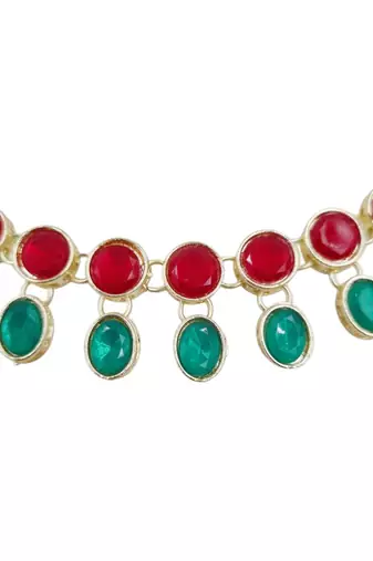 Traditional red & green gold plated stone jewellery set for women