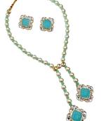 Designer gold plated mint green stone pearl necklace set with earrings