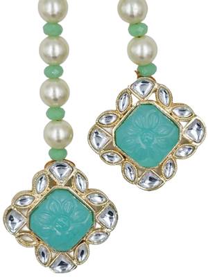 Designer gold plated mint green stone pearl necklace set with earrings 2