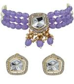 Purple beaded choker necklace set with earrings for women