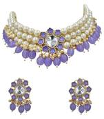 Purple beaded choker necklace set with earrings for women