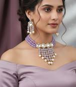 Purple beaded choker necklace set with earrings for women