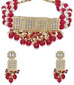 Red beaded kundan choker necklace set with earrings for women