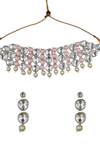 Designer kundan stone choker necklace set with earrings for women