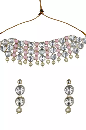 Designer kundan stone choker necklace set with earrings for women