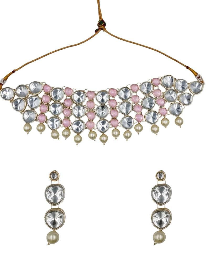 Designer kundan stone choker necklace set with earrings for women