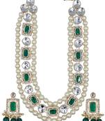 Green kundan pearl long necklace set with earrings bridal jewellery