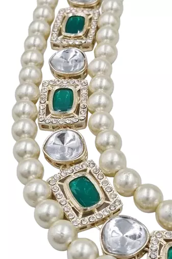 Green kundan pearl long necklace set with earrings bridal jewellery
