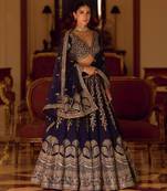 navy blue art silk embroidered lehengas