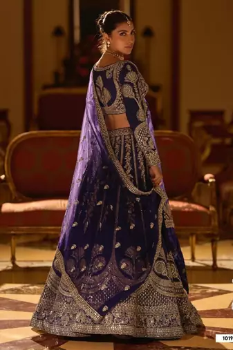 navy blue art silk embroidered lehengas