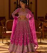 rani pink art silk embroidered lehengas