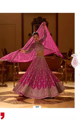 rani pink art silk embroidered lehengas