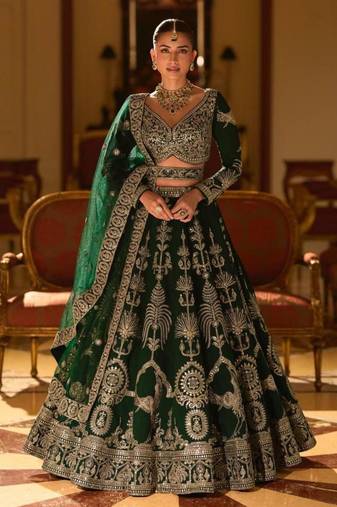 green art silk embroidered lehengas