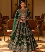 green art silk embroidered lehengas