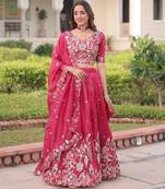 hot pink georgette embroidered lehengas