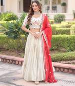 off white silk embroidered lehengas