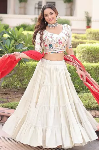 off white silk embroidered lehengas
