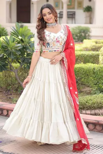 off white silk embroidered lehengas