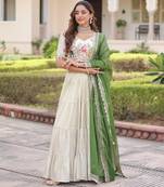 off white silk embroidered lehengas