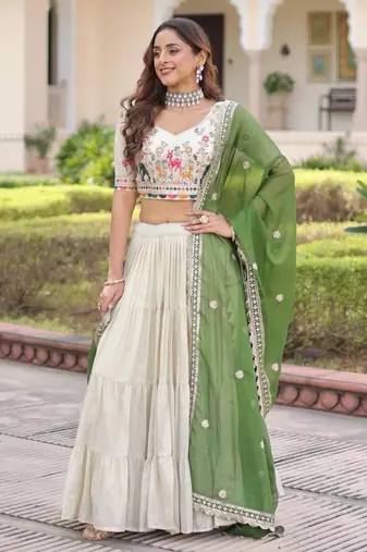 off white silk embroidered lehengas