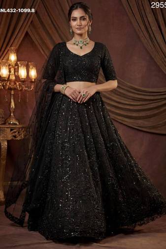 black net embroidered lehengas