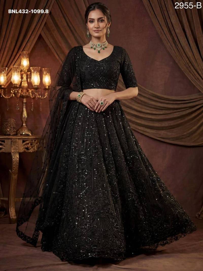 black net embroidered lehengas