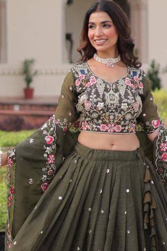mehendi georgette embroidered lehengas