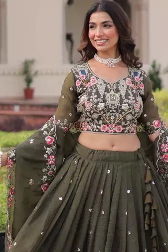 mehendi georgette embroidered lehengas
