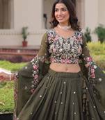 mehendi georgette embroidered lehengas