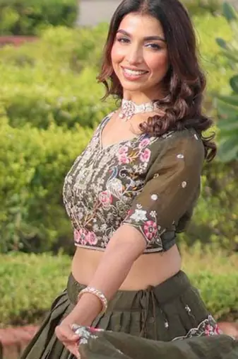 mehendi georgette embroidered lehengas