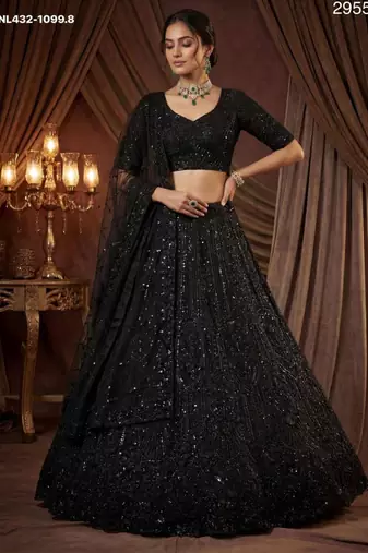 black net embroidered lehengas