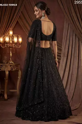 black net embroidered lehengas