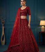 maroon net embroidered lehengas