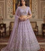 light lavender net hand woven lehengas
