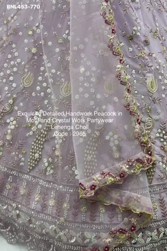 light lavender net hand woven lehengas