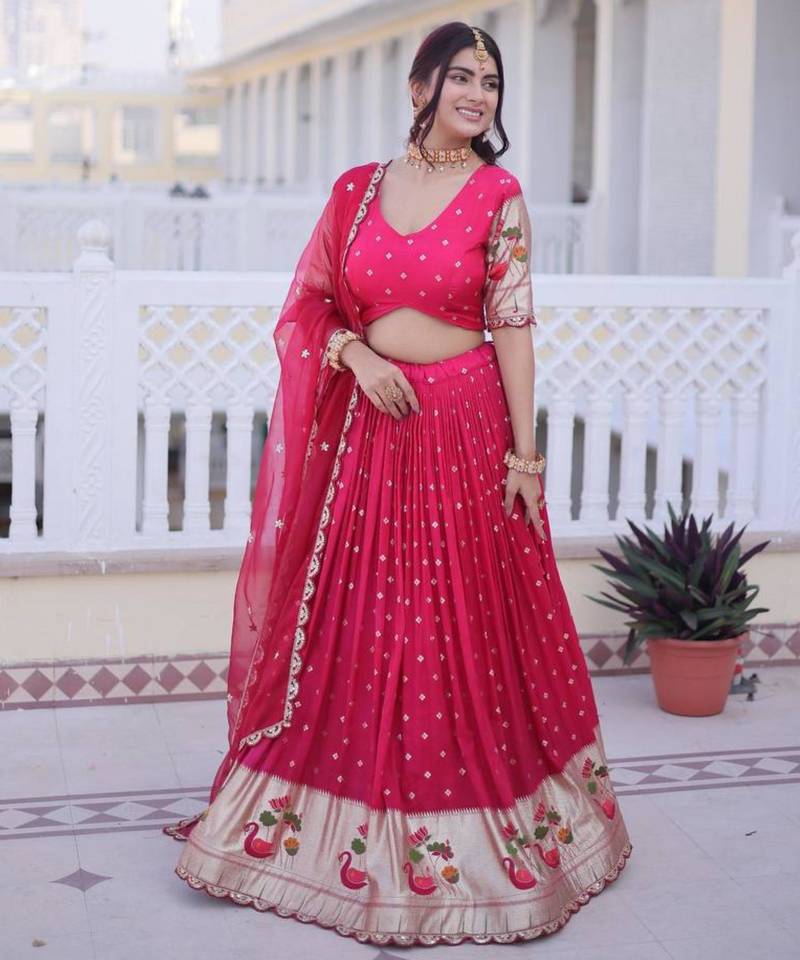rani pink silk plain lehengas