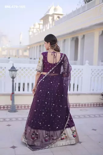 dark purple silk plain lehengas