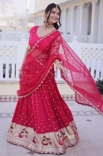 rani pink silk plain lehengas