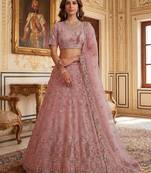 light baby pink net hand woven lehengas