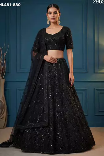 black net embroidered lehengas