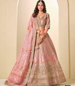 pink art silk embroidered lehengas