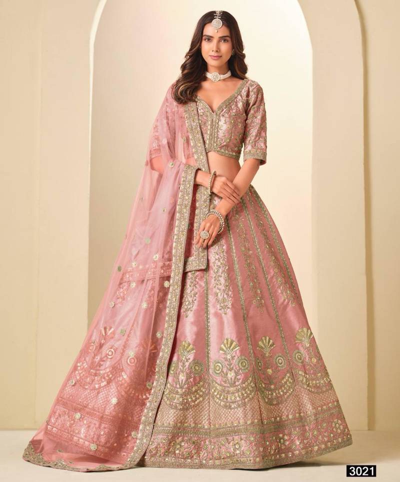 pink art silk embroidered lehengas