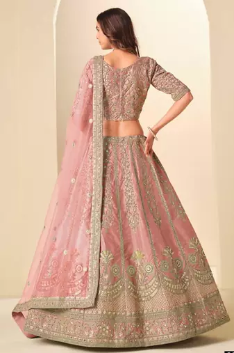 pink art silk embroidered lehengas